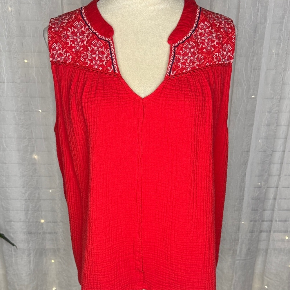 Knox Rose Red Blouse with Embroidered Yoke